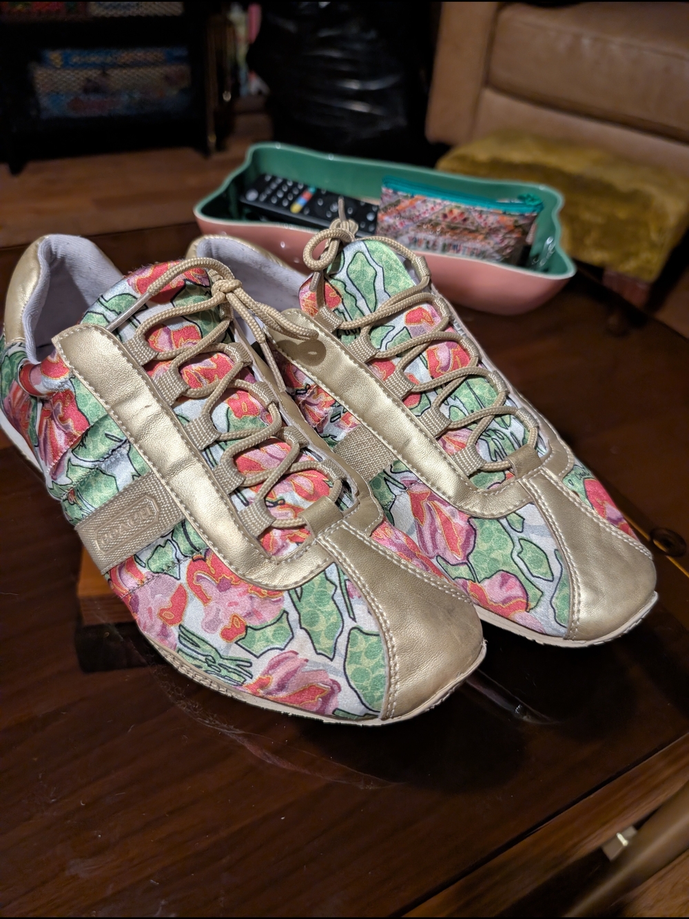 Coach Kirby Floral Slip-On Women's Sneakers in Gold and Multicolor